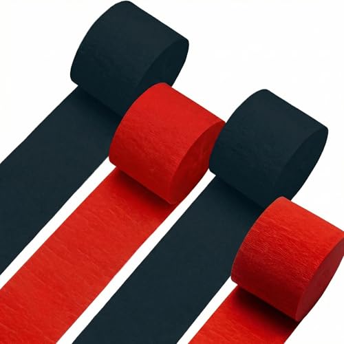 Image of GCB Black Red Crepe Paper Streamers 4Rolls 328ft Pack of Party Streamers Crepe Paper for Birthday Party Decorations Wedding Decorations Baby Shower Engagement Anniversary Decors (1.8inx82 Ft /Roll)