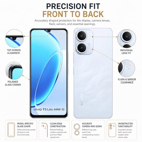 Image of ArmourPro Edge to Edge Tempered Glass for Vivo T5 Lite with Blue Camera Ring Guard, 9H Screen Protector, Anti-Scratch, Anti-Fingerprint, Bubble-Free Installation Kit