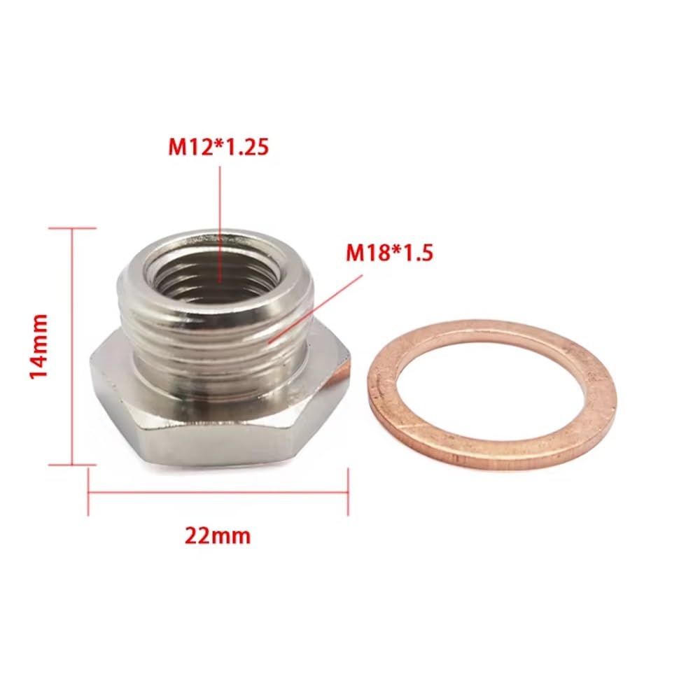 O2 Sensore Lambda Adattatore riduttore distanziale sensore di ossigeno O2 di scarico da M18 x 1.5 mm a M12 x 1.25 mm