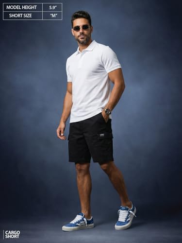 Image of Veirdo Men Twill Woven Cargo Shorts Lightweight Summer & Outdoor Wear Drawstring Waist Multi Pocket Design Adjustable Fit Comfortable, (S to 2XL)