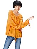 Lange Ärmel find. Bluse Damen mit Schluppen und weitem Rundhalsausschnitt, Orange (Mango), 40 (Herstellergröße: Large)