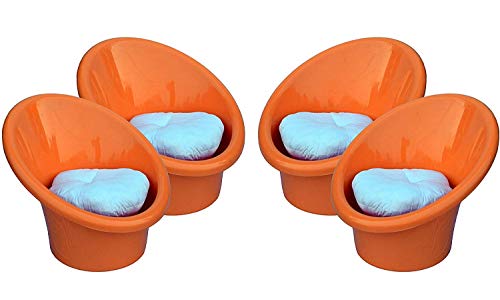 Image of Tub Chairs /ARM Chairs /Chairs for Home, Living Room /Indoor and Outdoor Chairs with Complimentary Cushions Set of 04 (Orange, Plastic)