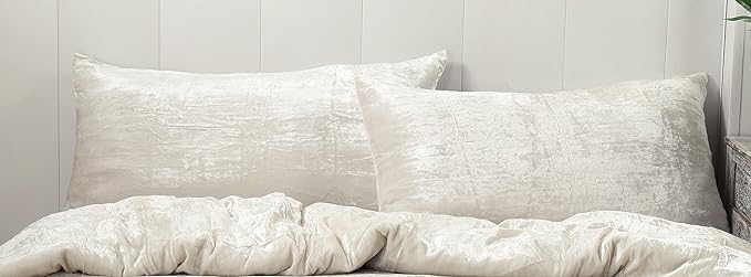 Luxe Boho Decor Art Crushed Soft Pillowcase Set Solid Hippie Stylish UO Large Unique Velvet Pillow Cover Set of 2 (White, 20X20 Inch)