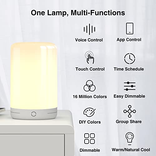Ohmax Smart Bedside Lamp, Led Touch Night Light Compatible With Alexa & Google Home, App Remote Control, Rgb &Warm White Tap Night Lamp For Bedroom, Smart Home Lighting, 2.4Ghz Wifi #TOP1