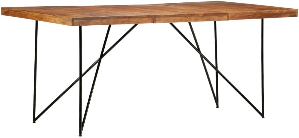Industrial Style Dining Table with Solid Acacia Wood Top and Black Steel Frame, Large Rectangular Design for Kitchen Dining Room, Spacious Surface Handcrafted Wood Grain,