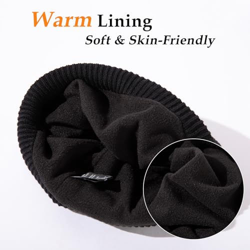 Image of Oversized L /XL /XXL DryKnit Waterproof Merino Wool Blend Beanie Fleece Lined Knit Hat for All-Weather Winter