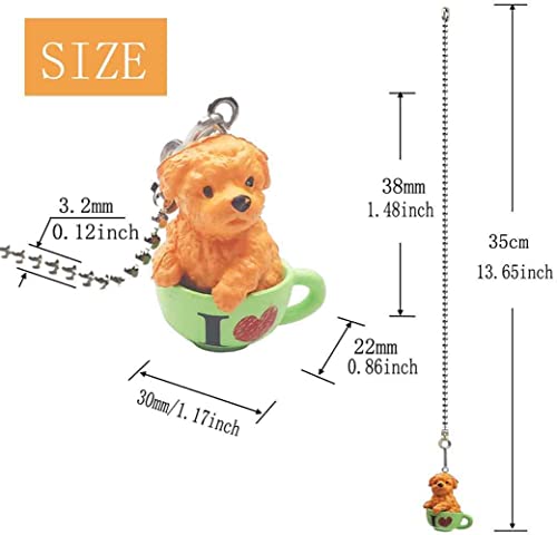 Image of 12-inch Ceiling Fan Pull Chain Extender, Decorative Teacup Dog Pendant with Ball Chain Connector for Easy Pull, Replacement Pull Chains for Ceiling Fans and Lights