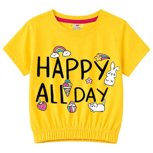 Image of Kuchipoo Girls Cotton Crop Top | Half Sleeve Graphic Printed Summer T-Shirt with Elastic Waist | Soft & Breathable Casual Wear for Kids | Pack of 5