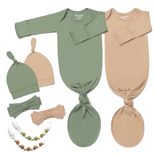 Image of 2 Pack Soft Knotted Baby Gowns Clothes 0-3 Months, Super Soft Newborn Sleepers for Coming Home Outfit