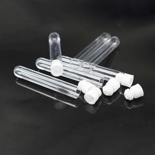 LSVERDE 50 Pcs Plastic Test Tubes with Rack, 16 x 100mm Clear Test Tube with Caps and 50 Holes Tubes Rack Set for Scientific Experiments Candy Beads Liquid Spice Seed Storage Party Decorations