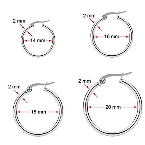 Jewelrieshop Women's Stainless Steel High Polished Finish Rounded Hoops Earrings, Hypoallergenic, Nickel-Free #TOP3