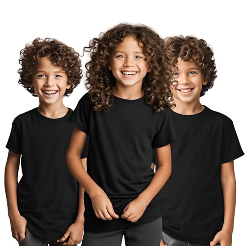 Image of Premium Cotton Soft Tees Boys & Girls Toddler Unisex Jersey Kids T-Shirt, from 2T to 16Y Tshirt 3-Pack Black 3T