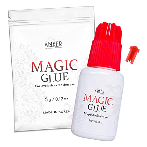Mild Sensitive Eyelash Extension Magic Glue for Professional Lash Extensions, 1-2 Sec Dry Time & Up to 6 Weeks Retention, Black Adhesive by Amber Lash (5 ml / 0.18oz)