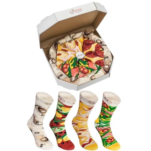 Rainbow Socks - Damen Herren Pizza Socken Box Mix Italienische Hawaii Pepperoni - 4 Paar - Größen 41-46