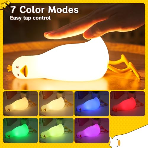Image of Cute Duck Night Light: LED Baby Silicone Duck Lamp - 7 Colors Kids Night Lamp - Rechargeable Nursery Nightlight - Timer Function Bedside Lamp - Cute Bedroom Decor - Gifts for Children