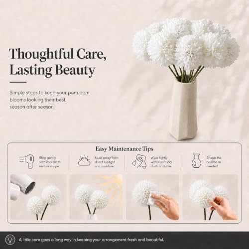 Image of Mandy's 12pcs Artificial Pure White Ball Chrysanthemum Flowers