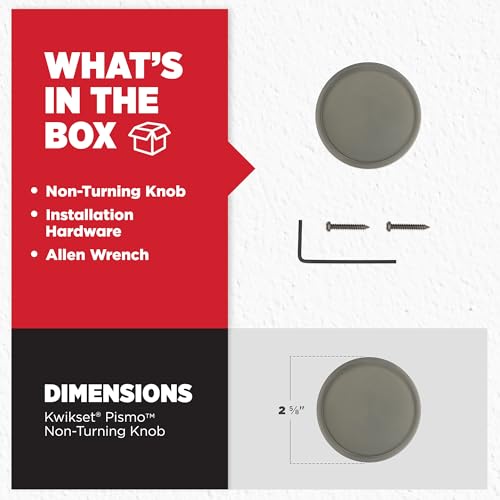 Image of Kwikset Pismo Round Dummy Door Knob, Single Sided Handle for Closets, French Double Doors, and Pantry, Gunmetal Non-Turning Interior Push /Pull Door Knob