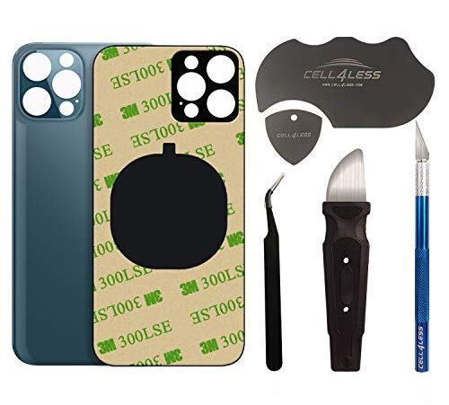 Amazon Com Cell4less Back Glass Compatible With The Iphone 12 Pro Max W Full Body Adhesive Removal Tool And Wide Camera Hole For Quicker Installation No Logo Blue Cell Phones Accessories