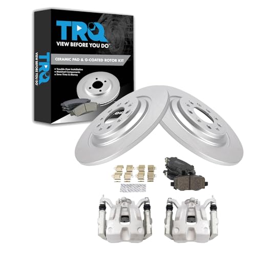 Image of TRQ Rear Brake Pad and Rotor Set Ceramic G Coated Rotors Calipers Compatible with 2016-2020 Jeep Cherokee