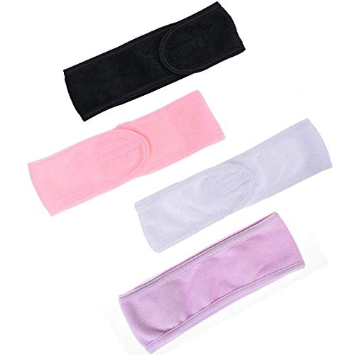 Spa Facial Headband, Ztent Make Up Head Wrap Washable Terry Cloth Headband Adjustable Stretch Towel with Magic Tape For Face Wash Facial Treatment Sport (4 Packs)