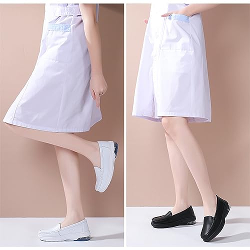 Myallfeet Ladies Air Cushion Slip On Nurse Shoes-Casual Leather Comfort Air Cushion Low Heel Loafers Lightweight Non-Slip Moccasin Walking Shoes (White,6)2