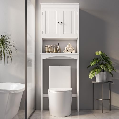 Blishom Estantería sobre Inodoro, Mueble sobre Inodoro, Mueble de Baño con Puertas, Estantes Regulables, Almacenamiento Abierto, para Baño, 60 x 24 x 168 cm, Blanco (Blanco) - imagen 9