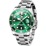OLEVS Watch Men, Green Face Watches for Men, Luxury Waterproof Dress Fashion Casual Watch Mens Stainless Steel Analog Large Face Men's Wristwatches, Dress Luxury Silver Watches for Mens
