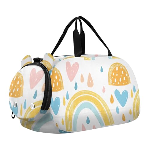 Cartoon Rainbow Kids Duffle Bag,Sports Gym Bag with Shoe Compartment Travel Duffel Bags for Boys and Girls