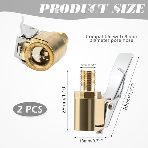 Image of Quacc 2 PCS Tire Air Chuck with Clip Adapter, Tyre Valve Air Pump Clip, Tire Inflation Hose Adapter, Universal Tire Inflator Compressor Valve Connector for Car Truck - 8mm