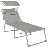 SONGMICS Bain de Soleil Grand, Chaise Longue Pliable, Transat, 71 x 200 x 38 cm, Capacité de Charge 150 kg, avec Pare Soleil, Dossier Inclinable, pour Jardin, Piscine, Terrasse, Grège GCB022G01