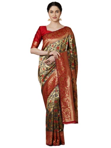Image of AKHILAM Women's Kanjivaram banarasi silk Woven Design Saree With Unstitched Blouse Piece Saree With Un-Stiched Blouse