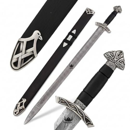 Norseblade-TViking Sword Real Damascus Steel Battle-Ready Northman Swords | Handmade Functional Viking Sword Prop | Gift for Him Prop Tools with Origional Scabbard (Northmen) (Northmen)