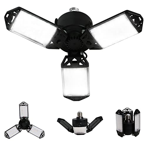 LED Garage Light, 80W 8000 Lumen Ceiling Lights with 3 Adjustable Panels, 6500K Daylight Light Bulb Fixture LED Lights for Garage, Workshop by Meiqils - Used condition - US$7.65