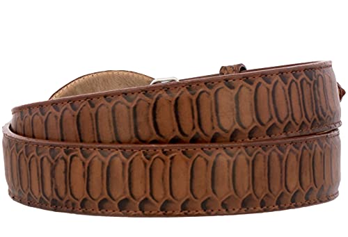 El Presidente Mens Cognac Snake Python Print Leather Cowboy Belt Rodeo Buckle2