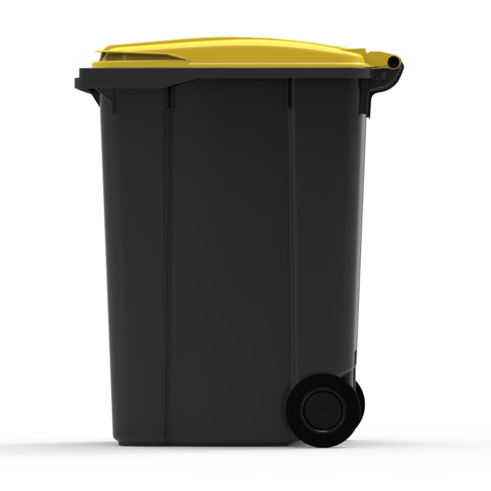 ESE France Conteneur Poubelle à déchets 2 roues - 360L - Robuste et Économique - 100% Recyclé - Gris avec Couvercle Jaune - Fabriqué en France