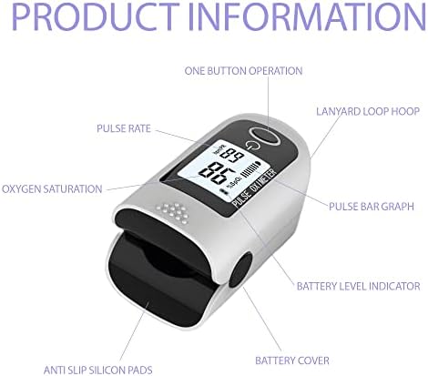 Datek Pulse Oximeter. Blood Oxygen Saturation Monitor with Pulse Rate & Accurate Fast Spo2 Oxygen Meter Reading. Multi Directional LCD Screen. Portable Oximeter with Lanyard and Batteries Included