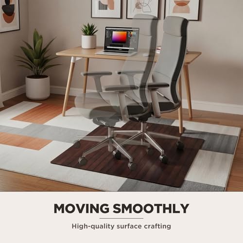 Image of Leinuosen 36 inch x 48 inch Office Bamboo Chairmat for Carpet Floor Mat Highly Premium Quality Anti-Slip Office & Home Floor Protector Low Pile Carpet Chair Mat, 5mm Thick (with Lip,Cherry Wood)