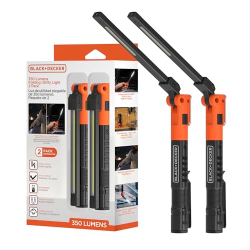 BLACK+DECKER Rechargeable Folding Utility Light, 350 LM Magnetic LED Work Light, Rechargeable Work Light Utility Light for Garage, Workshop, Auto Repair, Camping & Emergency Use. (2) - image 1