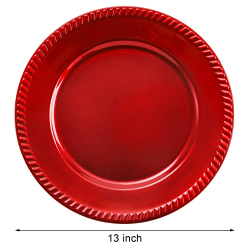 Suwimut 12 Pack Charger Plates, 13 Inch Red Plastic Beaded Rim Round Dinner Chargers For Wedding Party Holiday Table Decoration #TOP1