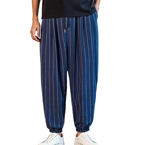 Pantalon large rayé en lin homme coupe ample haute qualité - 2
