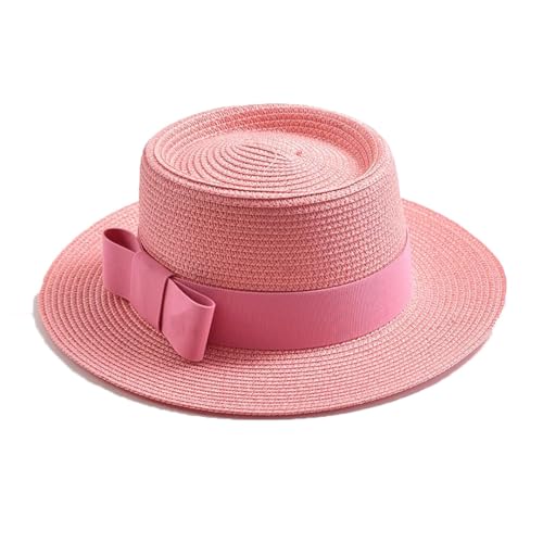 Women Straw Sun Hats Ribbon Bow Jazz Hats Outdoor Travel Beach Visor Cap Peach pnnrk 56-58CM