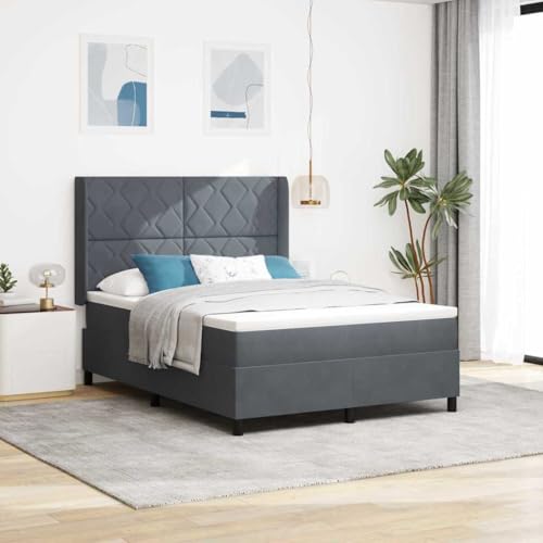 QZZCED Cama con Somier de Terciopelo Moderna, Cabecero Ajustable y Colchón de Resortes Embolsados, Marco de Madera Sólida, Diseño Independiente para Dormitorio Principal, Color