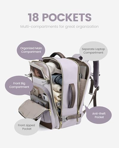 Image of LOVEVOOK 50L Travel Backpack for Women & Men - 18 Inch Carry On Backpack & Personal Item Backpack for Airlines, Spacious and Durable Design, with 3 Packing Cubes