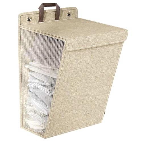 Cesto plegable para colgar la ropa sucia, resistente al agua, 30 L, cesta de almacenamiento para juguetes, con tapa, caja de almacenamiento con tapa, color beige