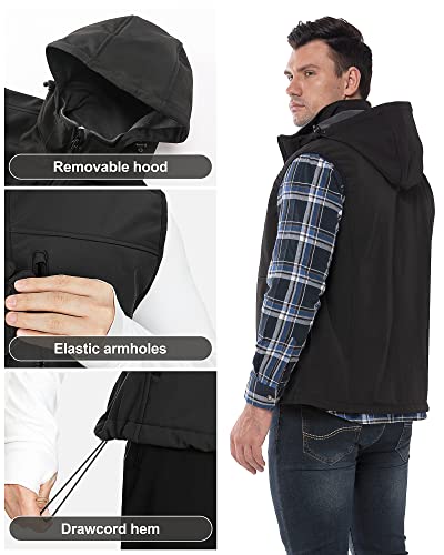 33,000ft Weste Herren Outdoor Wasserdichte Softshell Ärmellose Jacke Bodywarmer Fleece Weste mit Kapuze Full Zip Softshellweste Schwarz 2XL