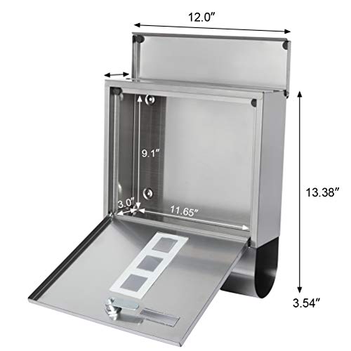 Parrency MBHPB2203N1 Stainless Steel Mailboxes With Key Lock, Wall Mounted Large Capacity Mailbox With Newspaper Compartment thumb #1