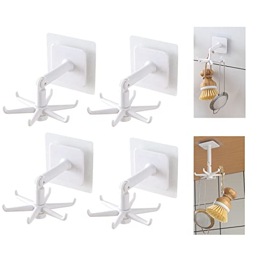 Utensilienhalter Küche Hängend Weiß, Küchenhalterung Ohne Bohren, Selbstklebend Küchenhalterung, mit 6 Haken, Aufbewahrungs-Organizer-Rack, für Küche/Bad/Garderobe, Küchenutensilien, Hängeregal,4Stück Cover