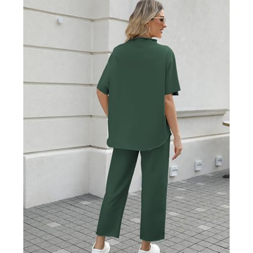Image of SeeLuNa Women's Two Piece Outfits 3 /4 Batwing Sleeve Capelet Crew Neck Pullover Top Wide Leg Pants Lounge Set