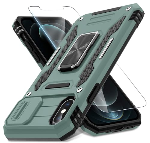 Coque iPhone Xs Max DEERLAMN verte avec cache caméra coulissant et protège-écran