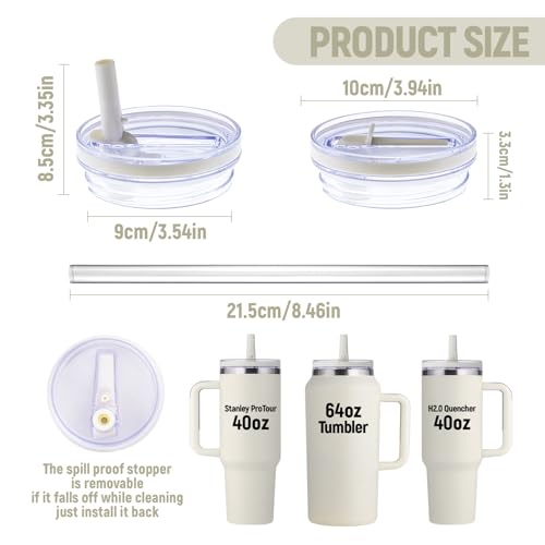 Image of Replacement Lid for Stanley 40 oz and 64 oz Tumbler.Leakproof Flip Straw Lid Fit stanley Cup Quencher H2.0 40 oz /64 oz and Stanley ProTour 40oz /64oz Tumbler.(Cream,1-Pack)